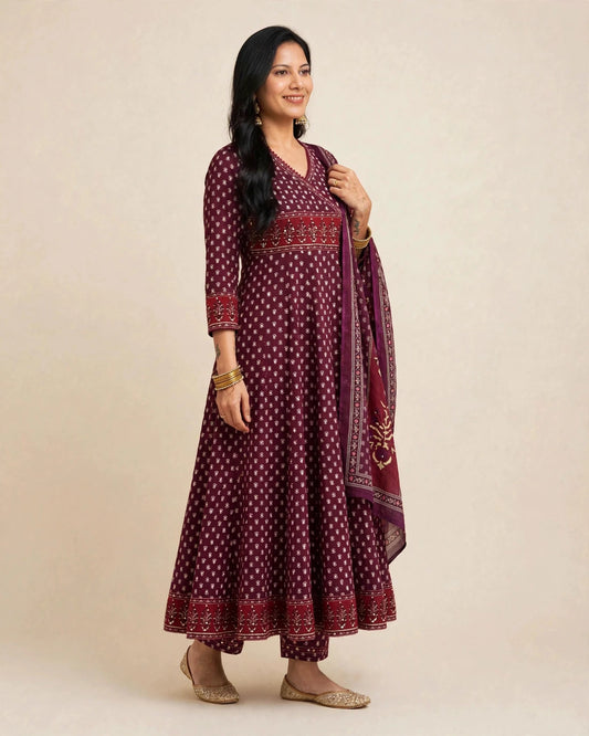 WINE COTTON ANARKALI