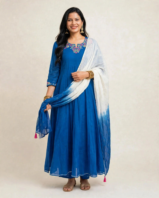 ROYEL BLUE MUL COTTON ANARKALI SET