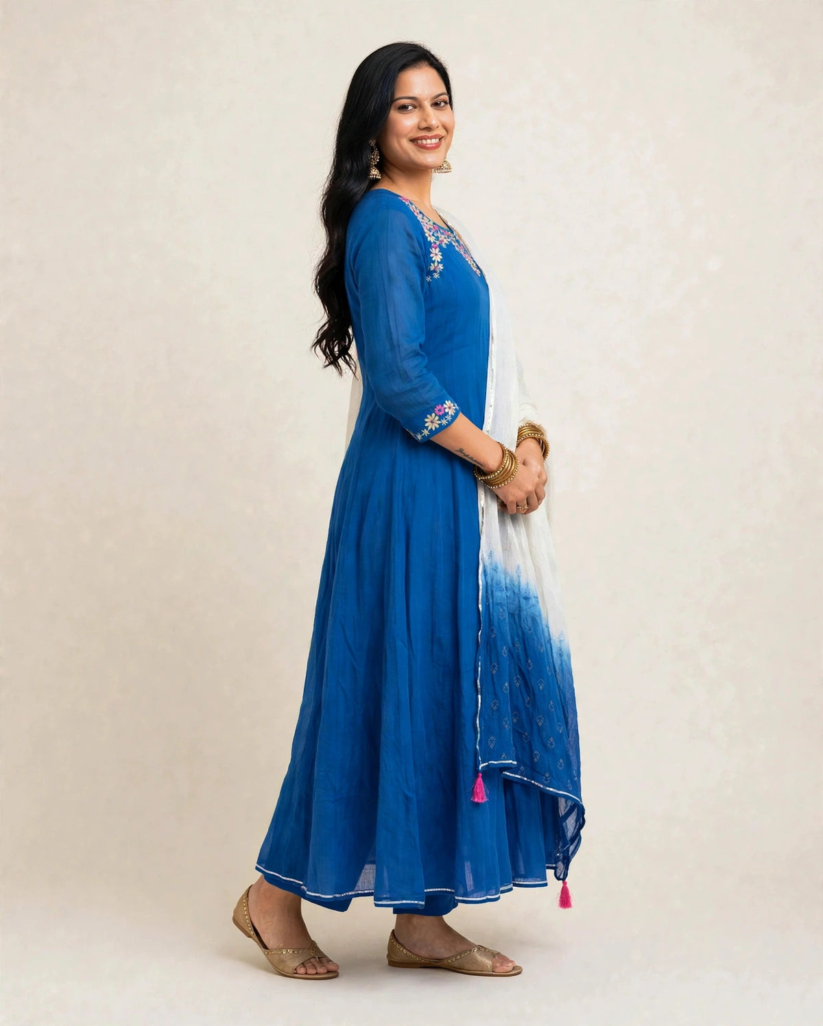 ROYEL BLUE MUL COTTON ANARKALI SET