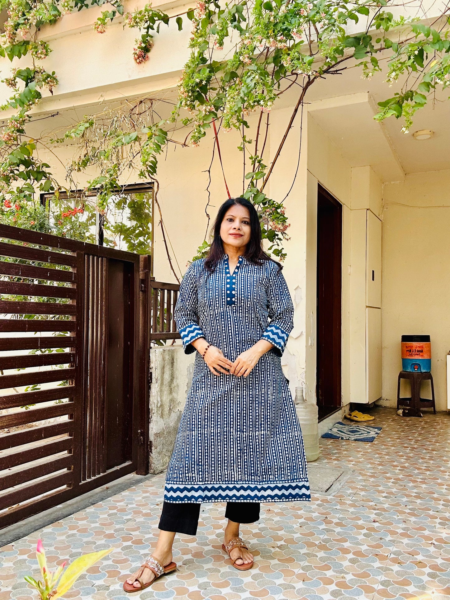 Indigo cotton block printed kurti