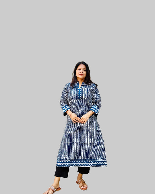 Indigo cotton block printed kurti