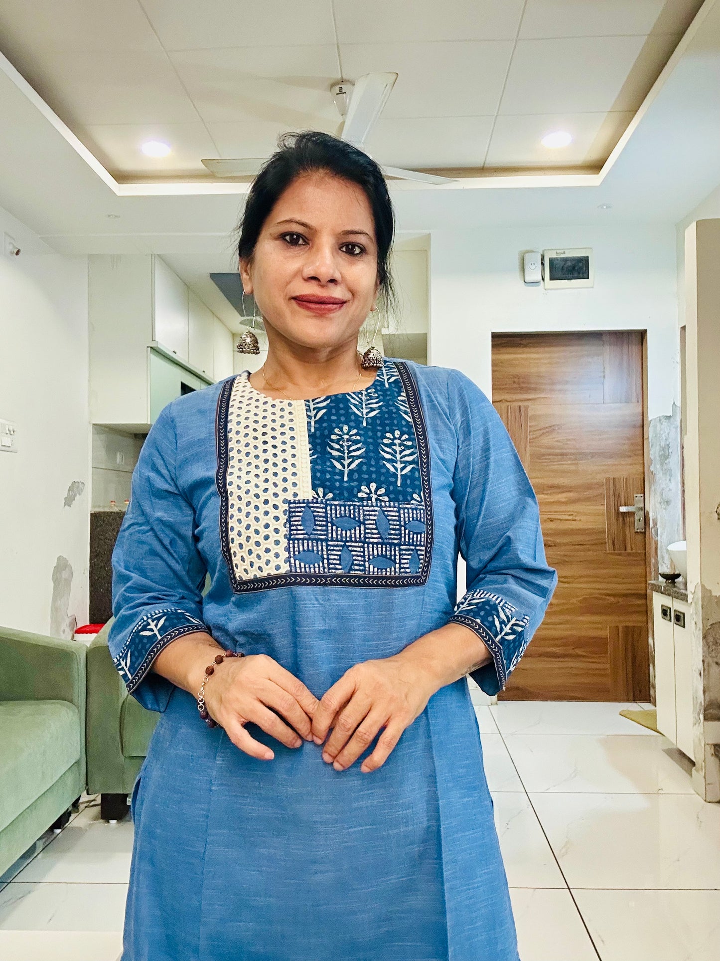 Blue handloom cotton solid kurti