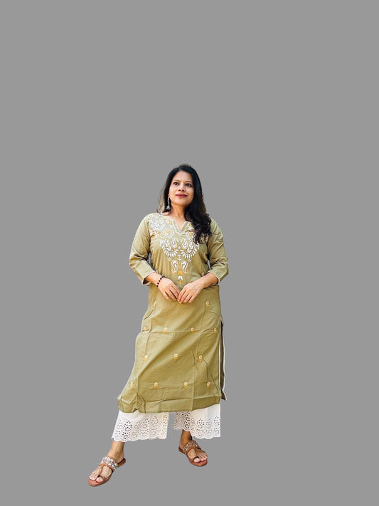 Embroidered cotton solid kurti