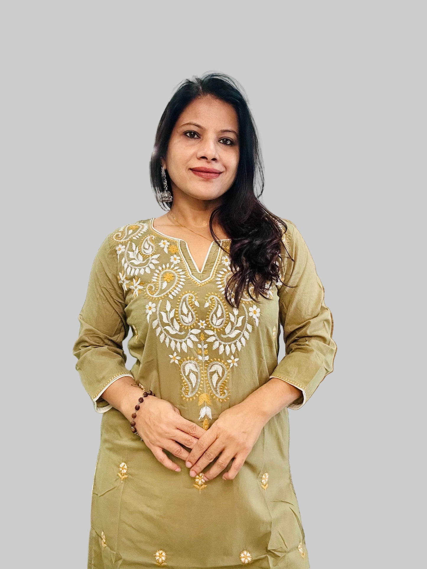 Embroidered cotton solid kurti
