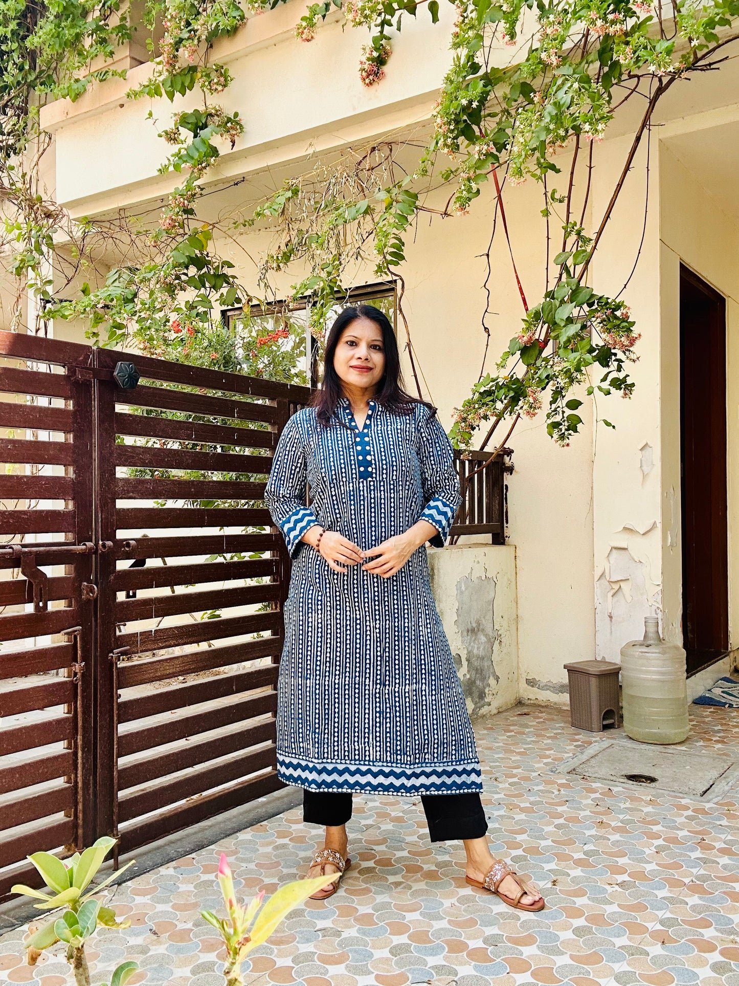 Indigo cotton block printed kurti