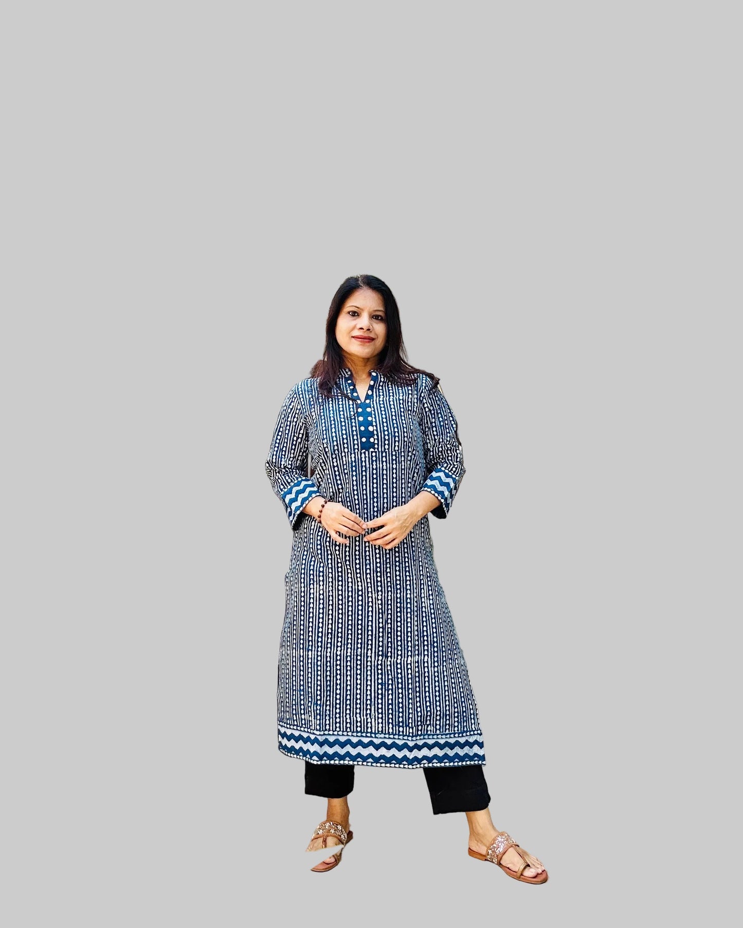 Indigo cotton block printed kurti
