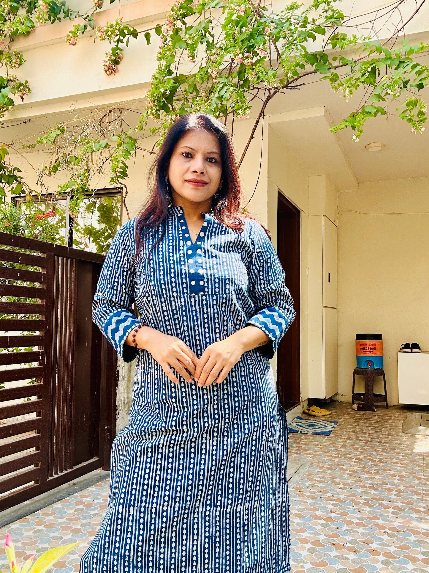 Indigo cotton block printed kurti