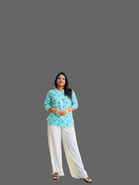 sea green cotton printed short kurti