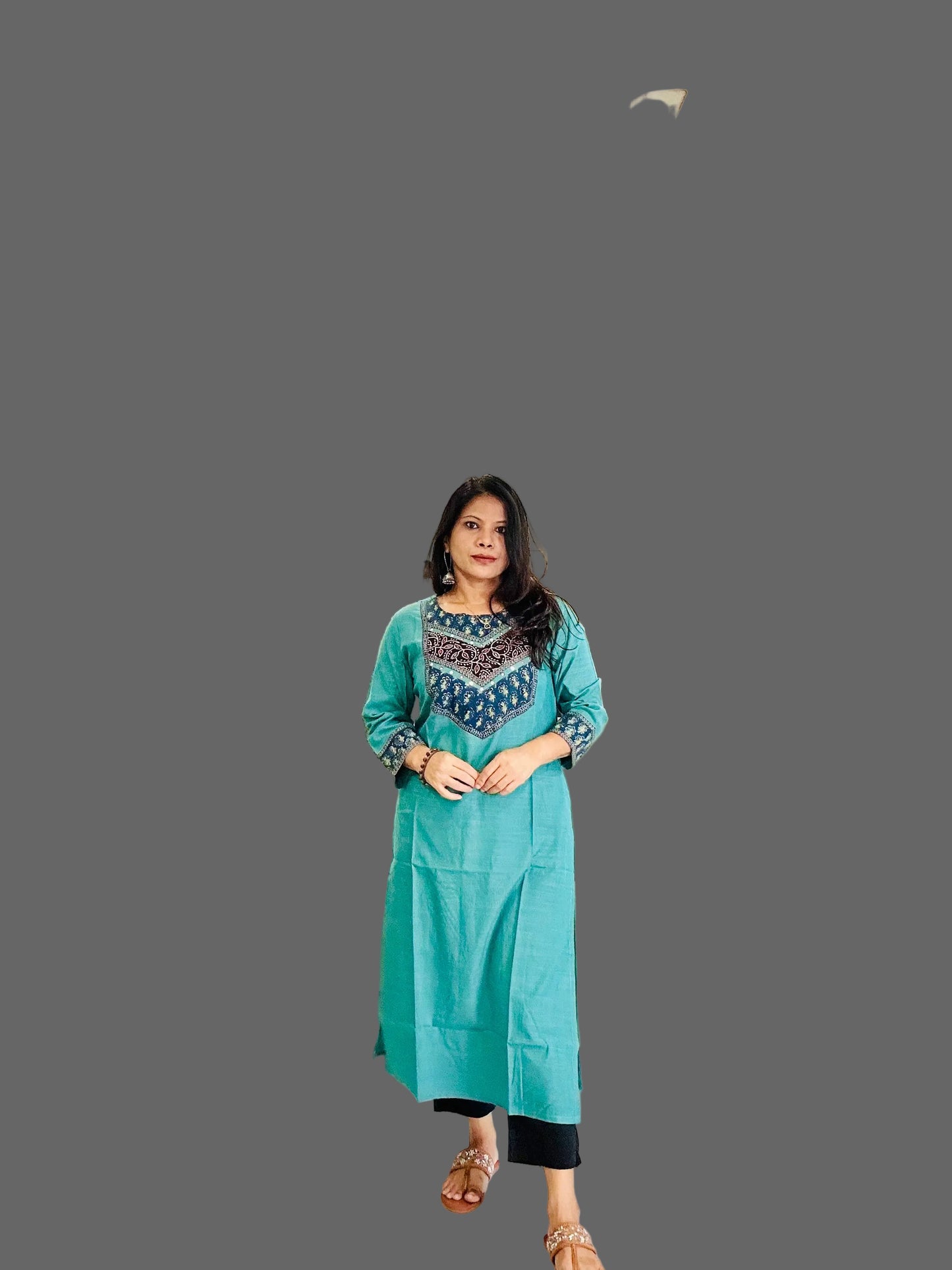 Green handloom cotton solid kurti