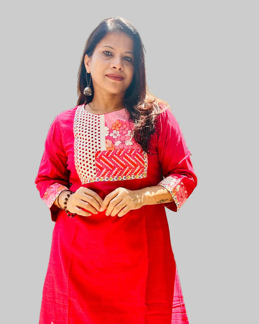 pink handloom cotton solid kurti