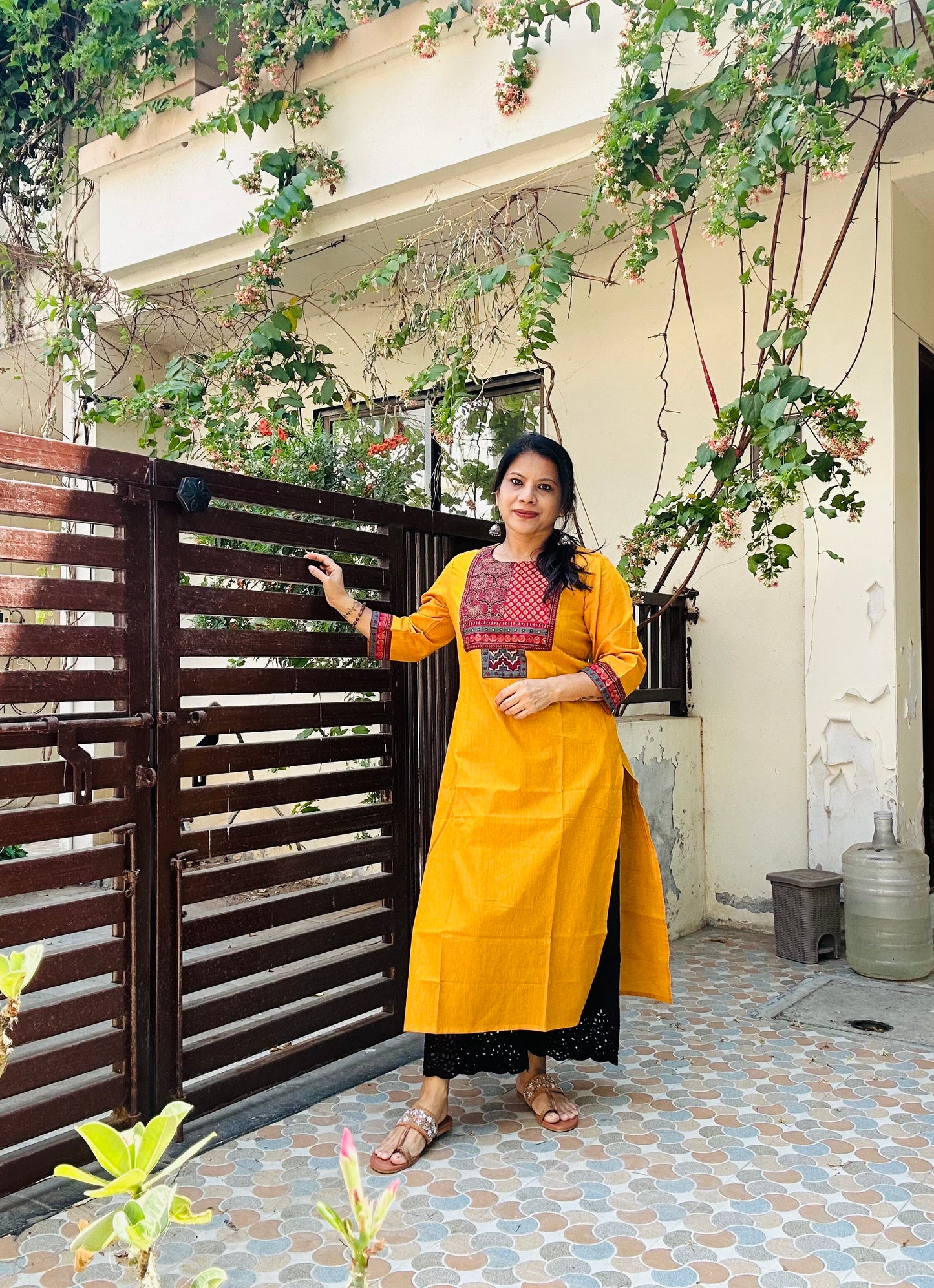 Yellow handloom cotton solid kurti