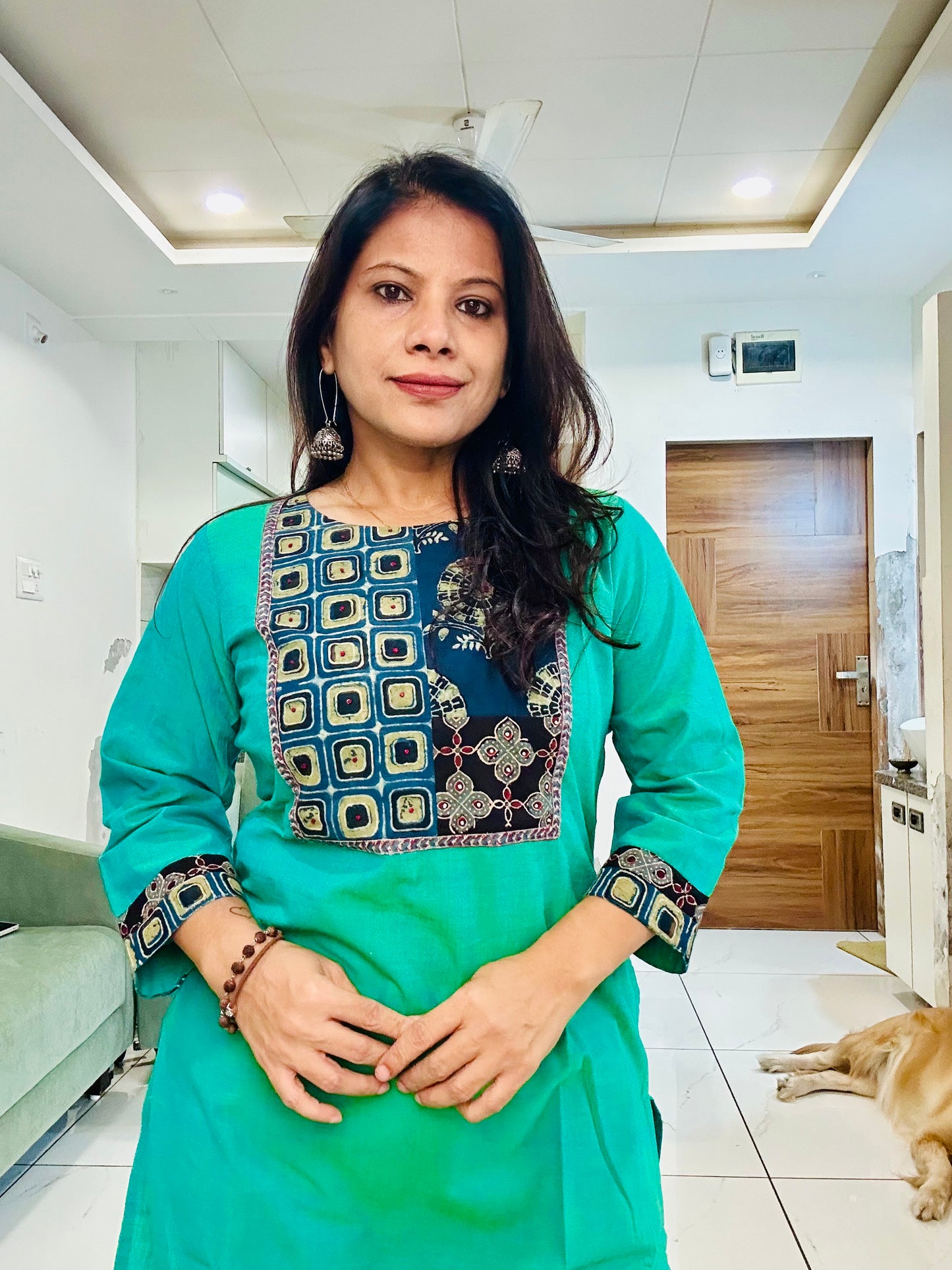 Green handloom cotton solid kurti