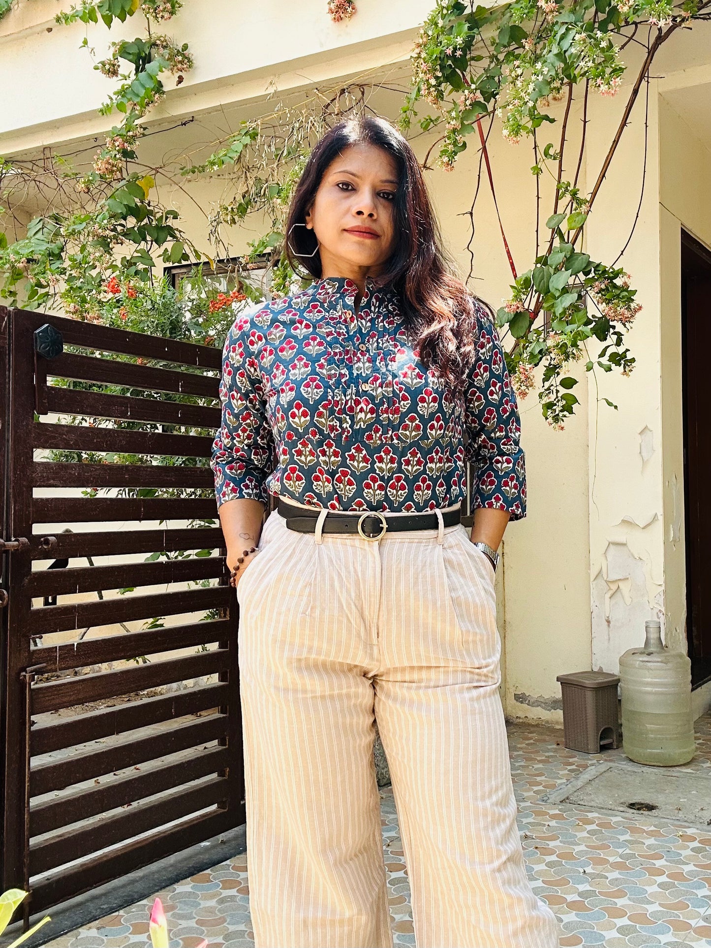 Blue cotton printed short kurti