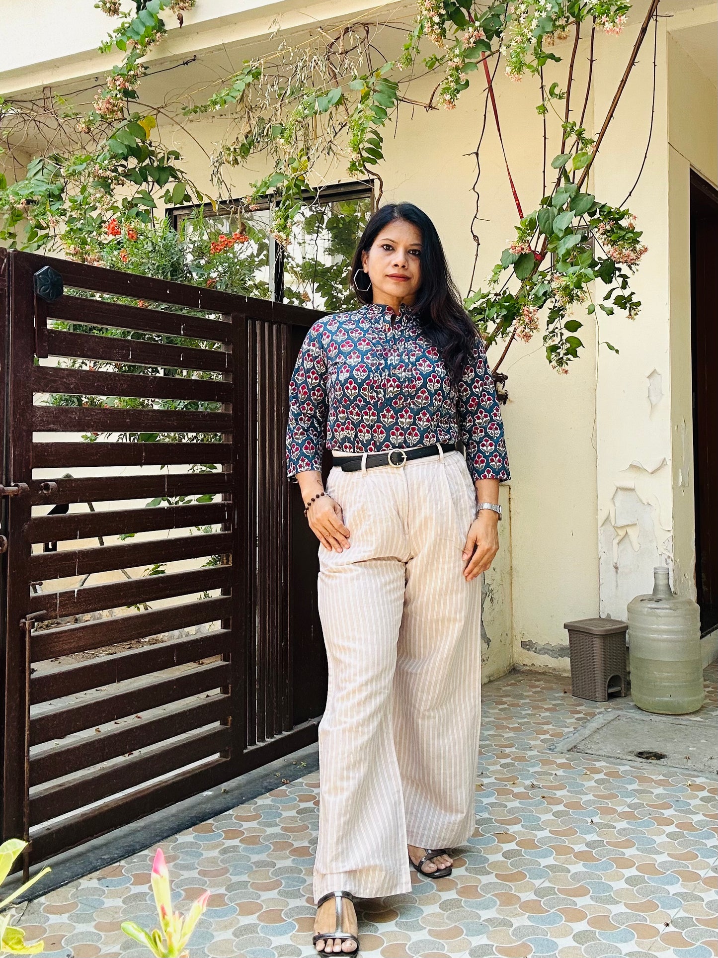 Blue cotton printed short kurti