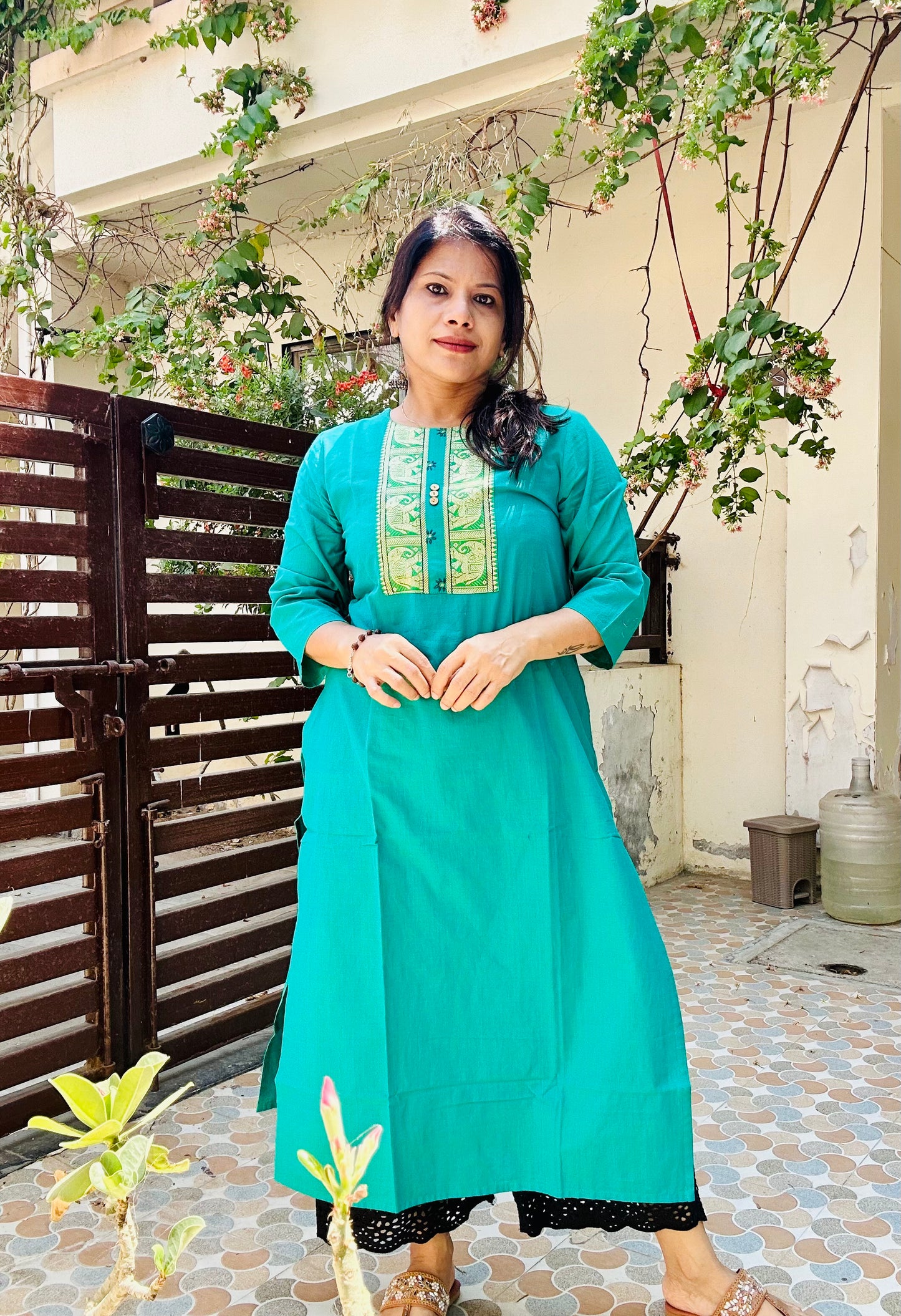 Sea green handloom cotton solid kurti