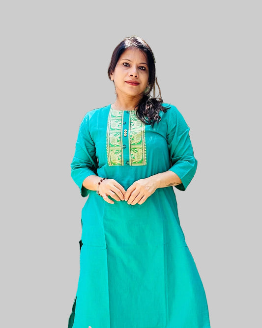 Sea green handloom cotton solid kurti