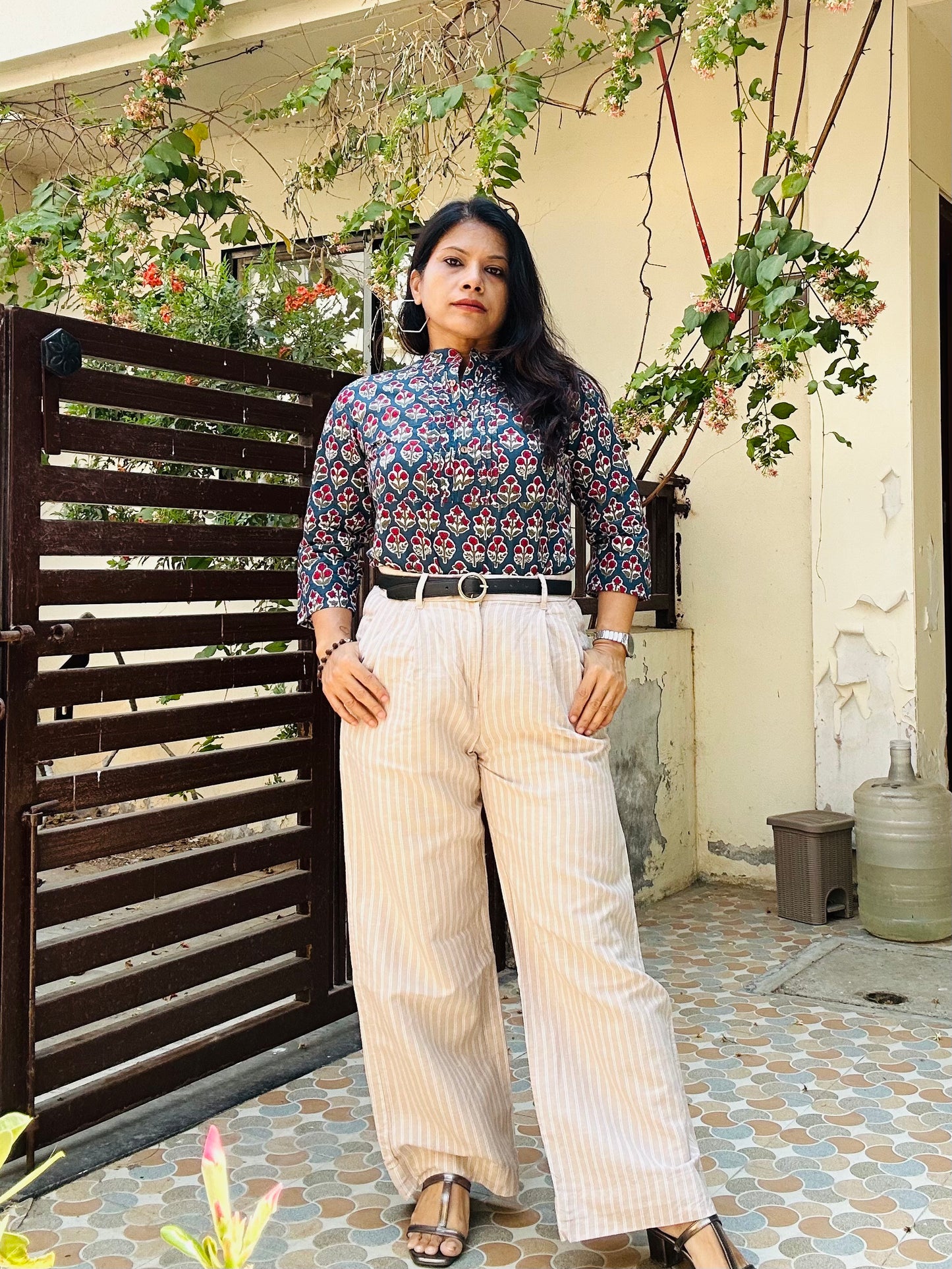 Blue cotton printed short kurti