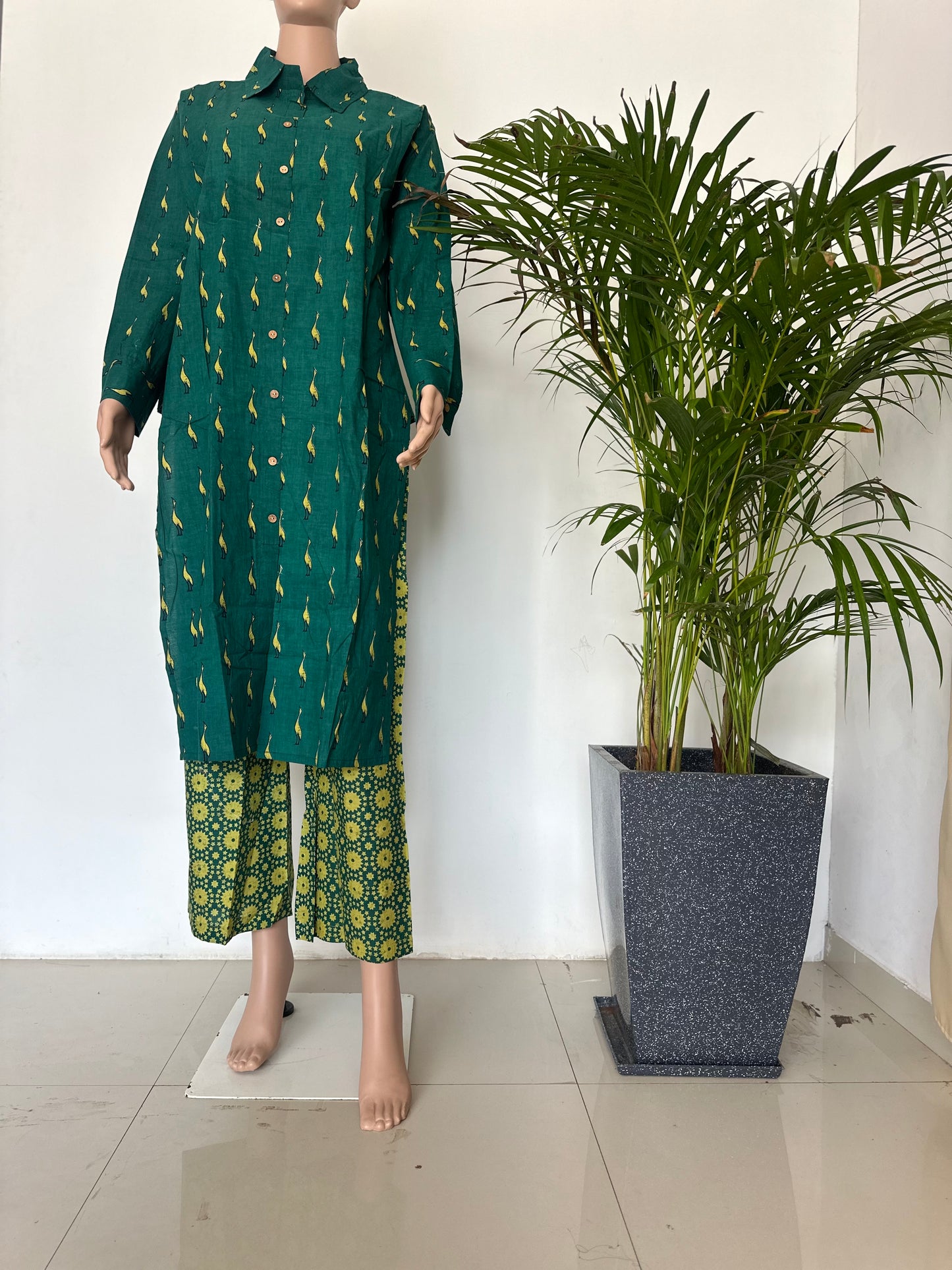 green cotton printed co ord set