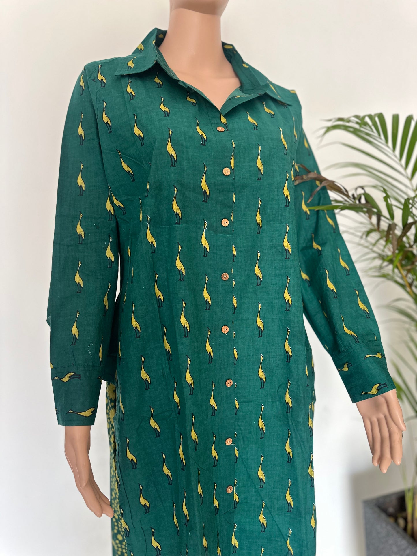 green cotton printed co ord set