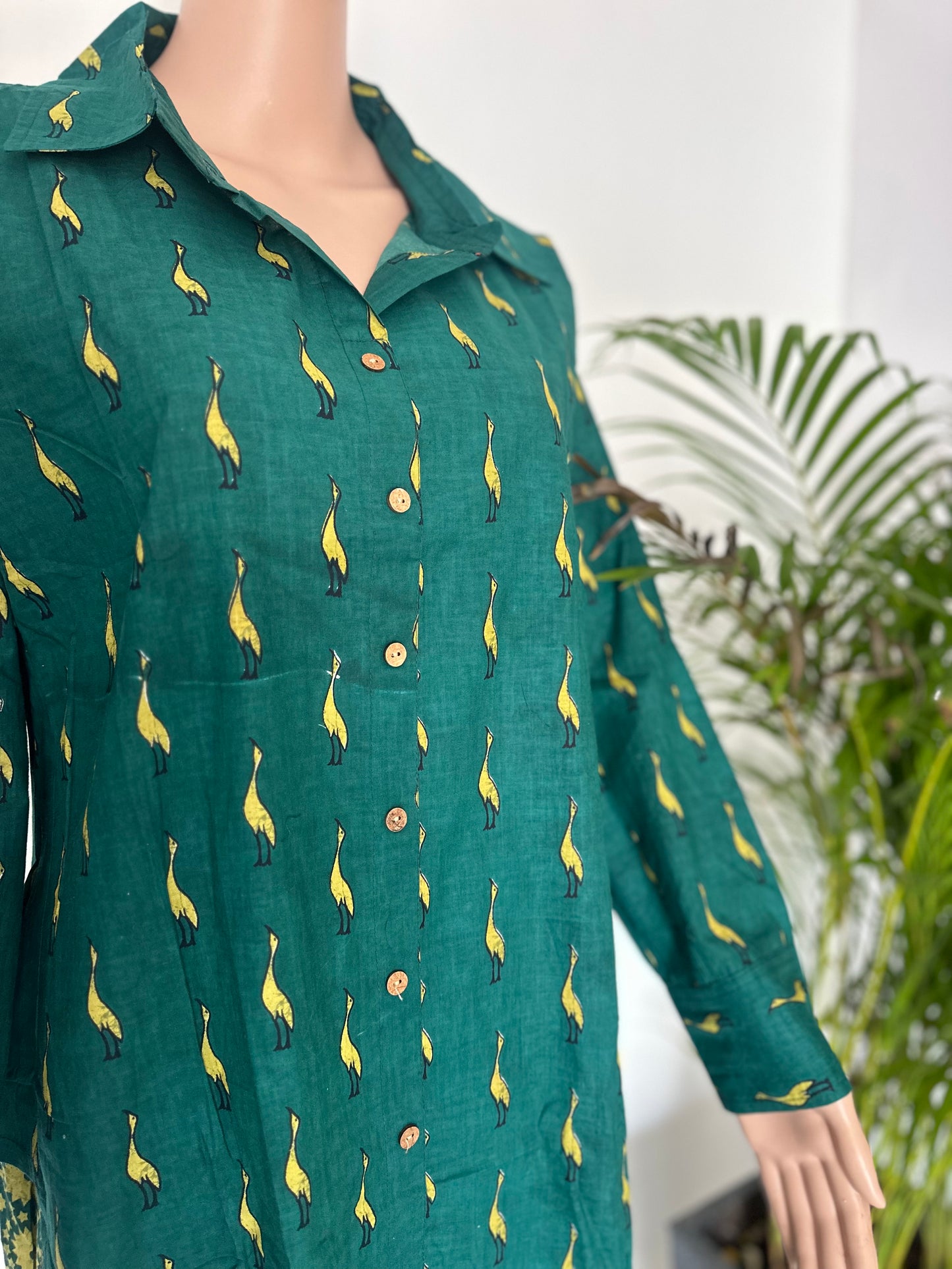 green cotton printed co ord set