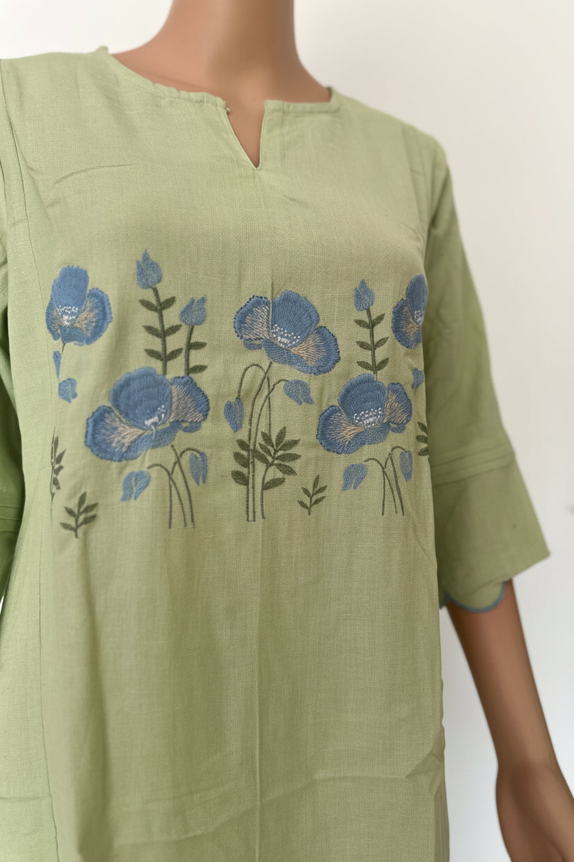 Green embroidered cotton co ord set