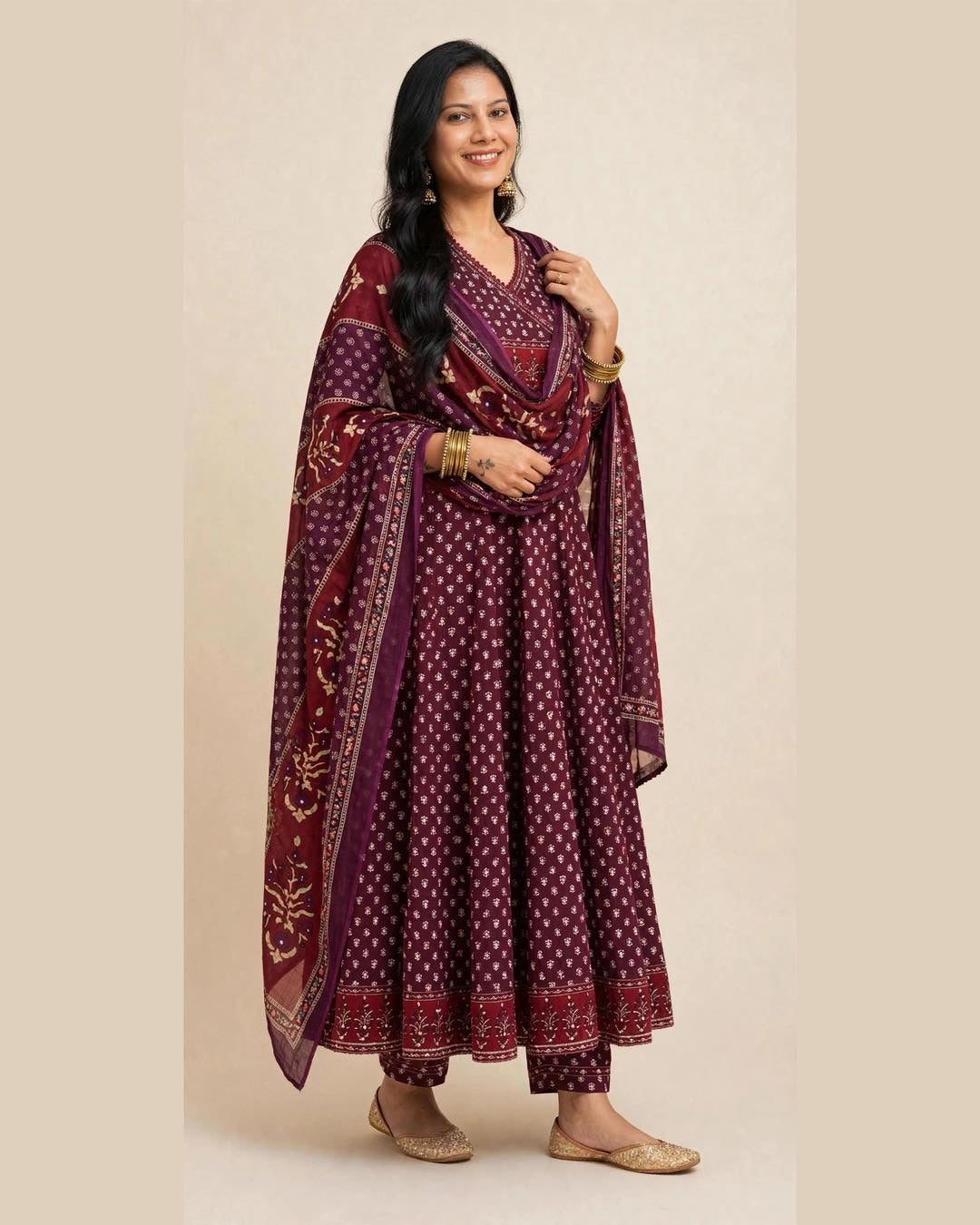 WINE COTTON ANARKALI