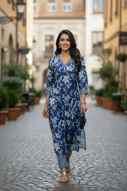 Indigo cotton printed co ord set