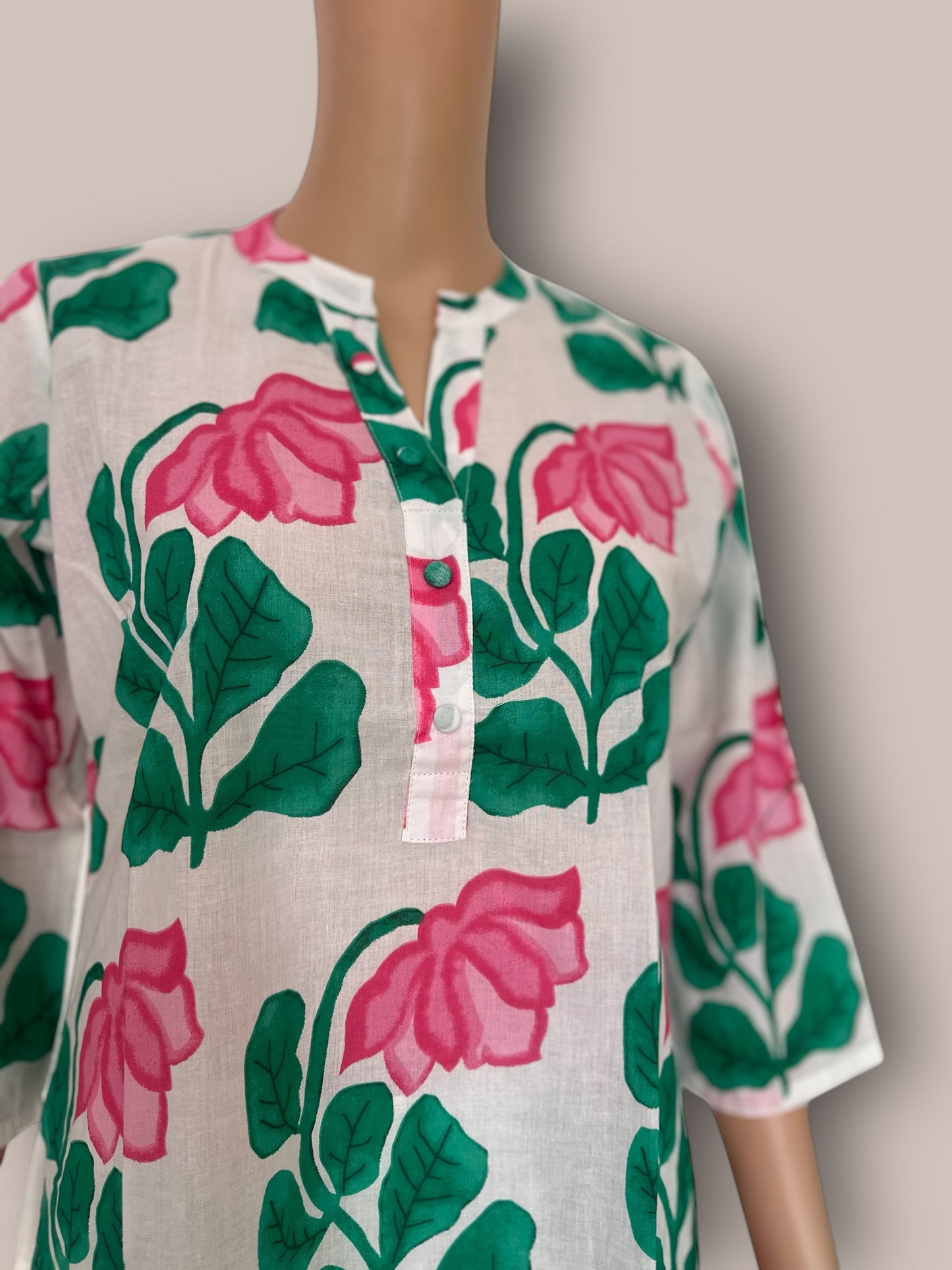 White & green cotton printed co ord set