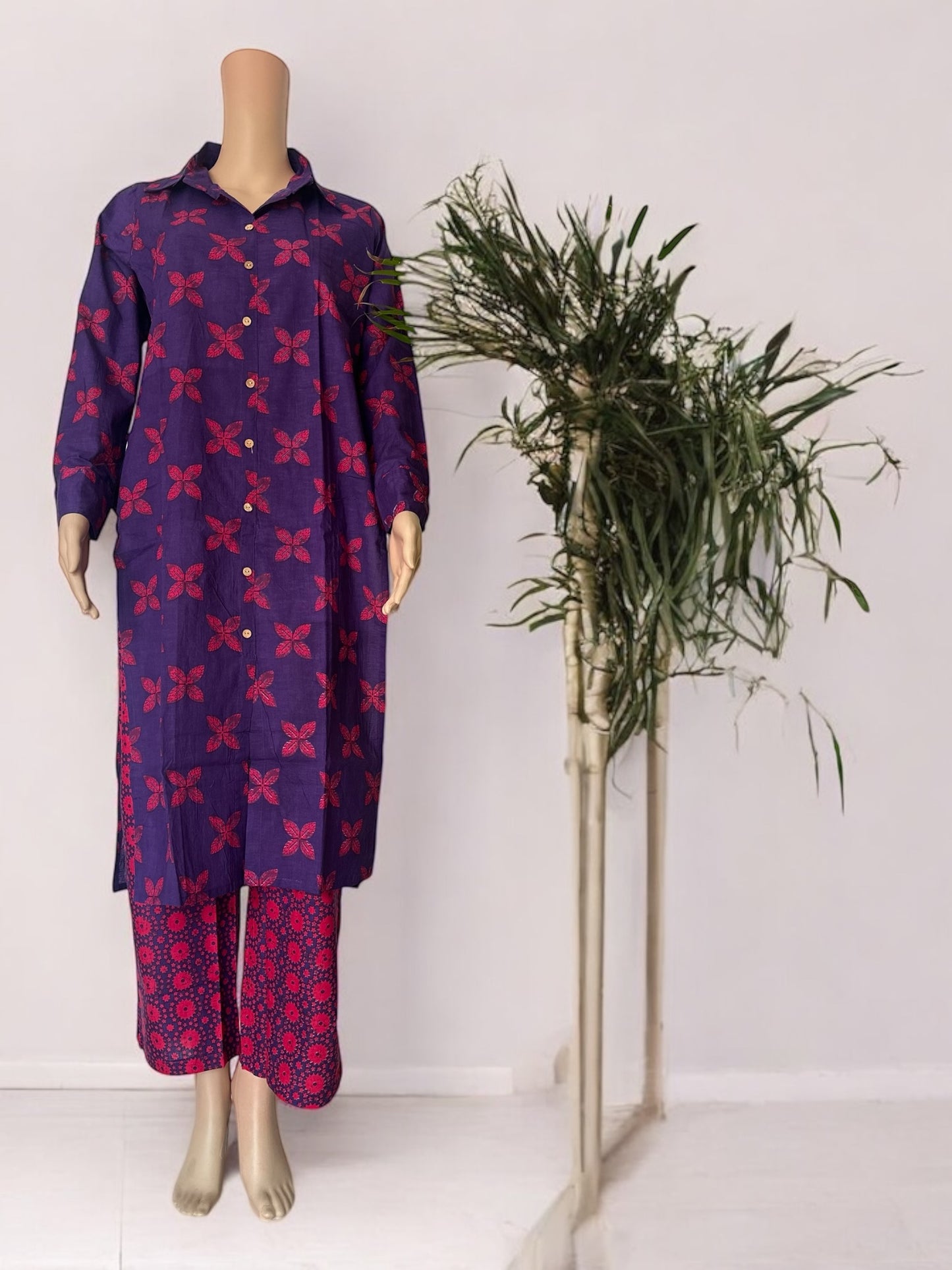 Pink & purple cotton printed co ord set