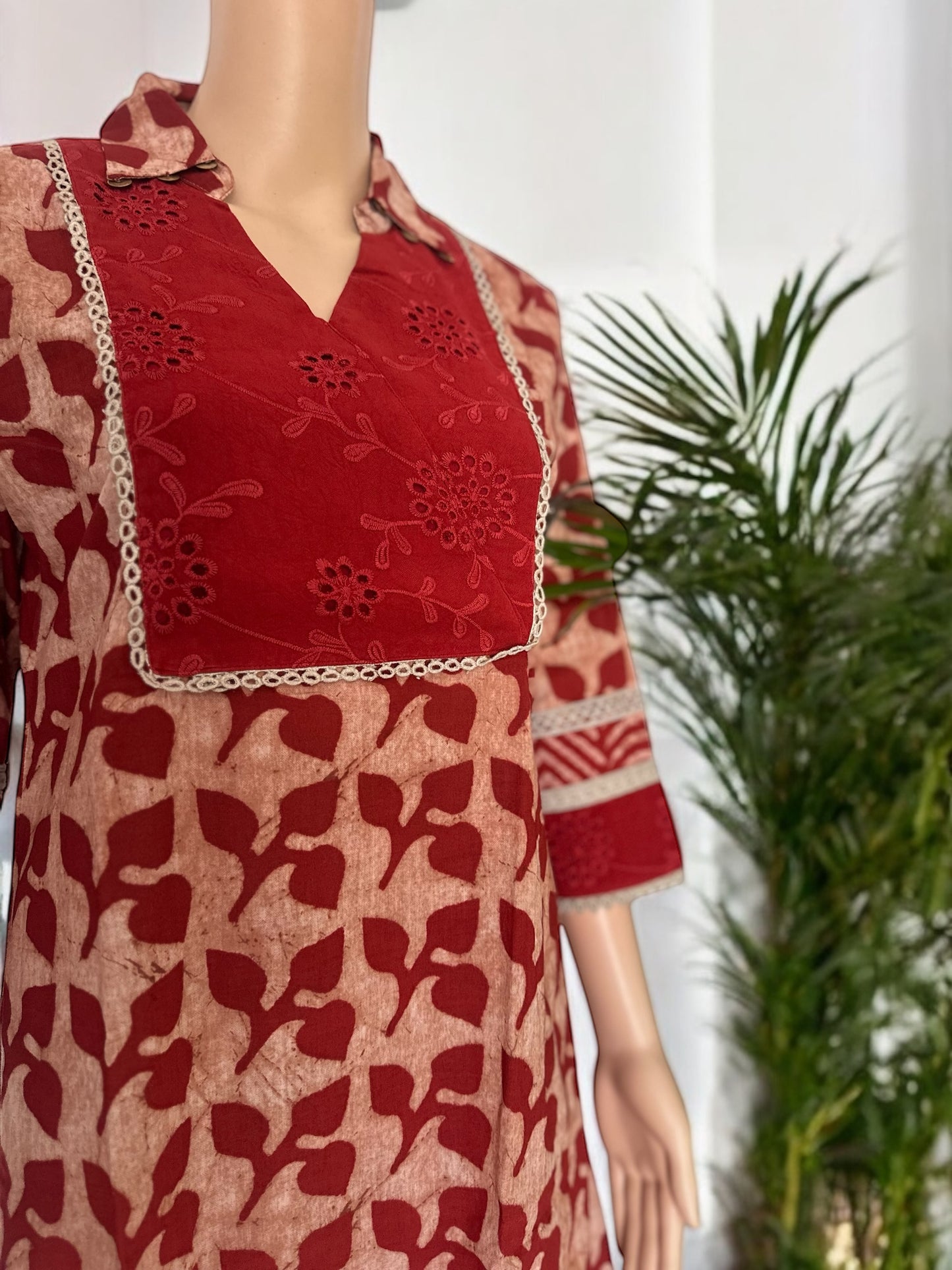 Red cotton printed high low co ord set