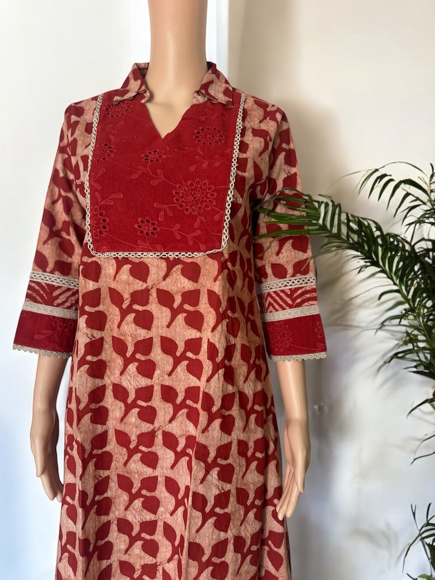 Red cotton printed high low co ord set