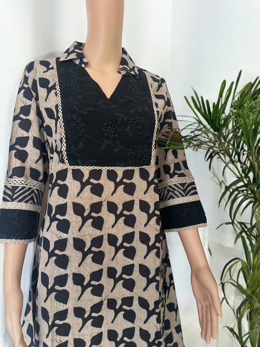 Black cotton printed high low co ord set