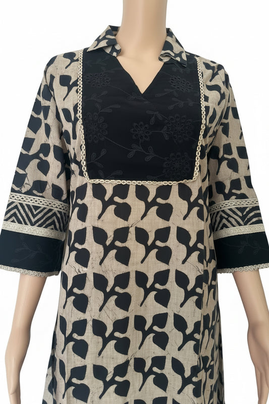 Black cotton printed high low co ord set