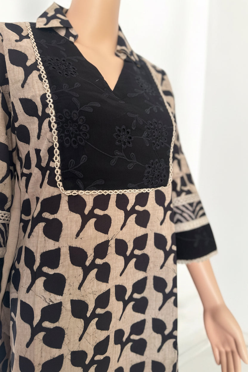 Black cotton printed high low co ord set