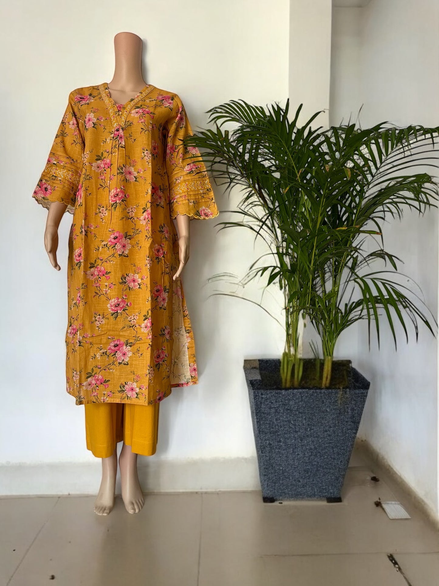Yellow cotton Linen 2 piece set
