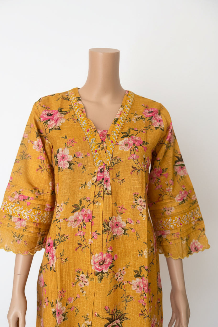 Yellow cotton Linen 2 piece set
