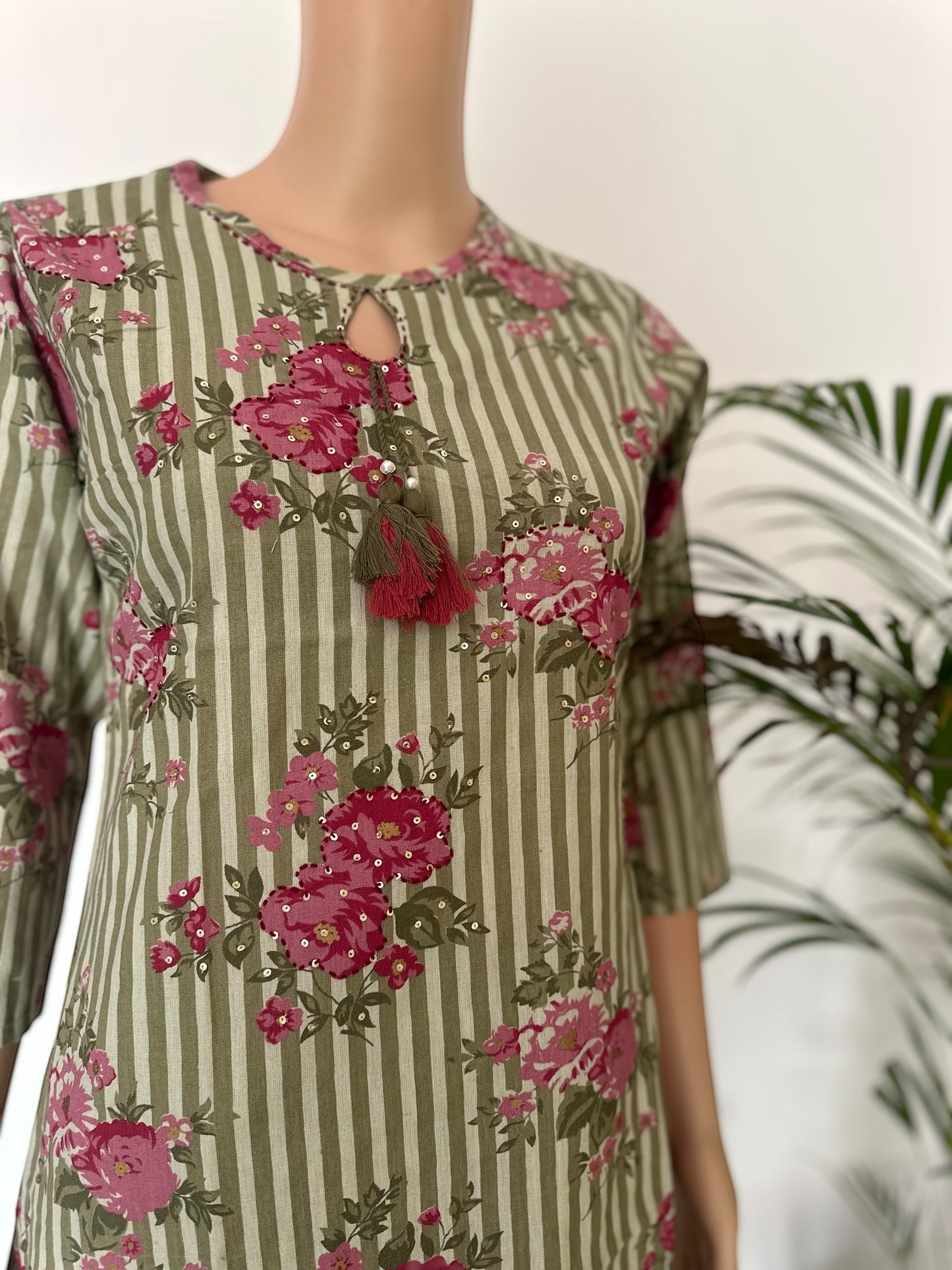 Green cotton printed 2 piece set