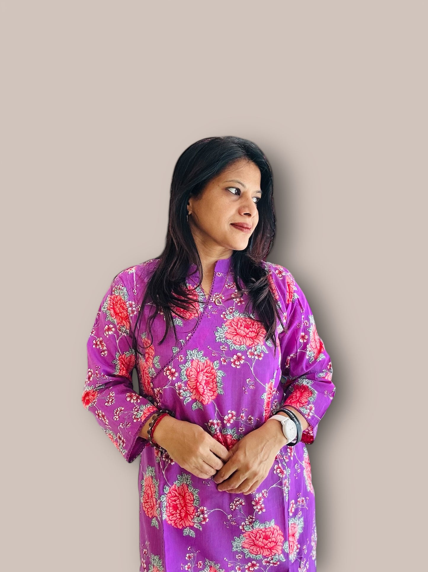 purple cotton printed Angarakha kurti