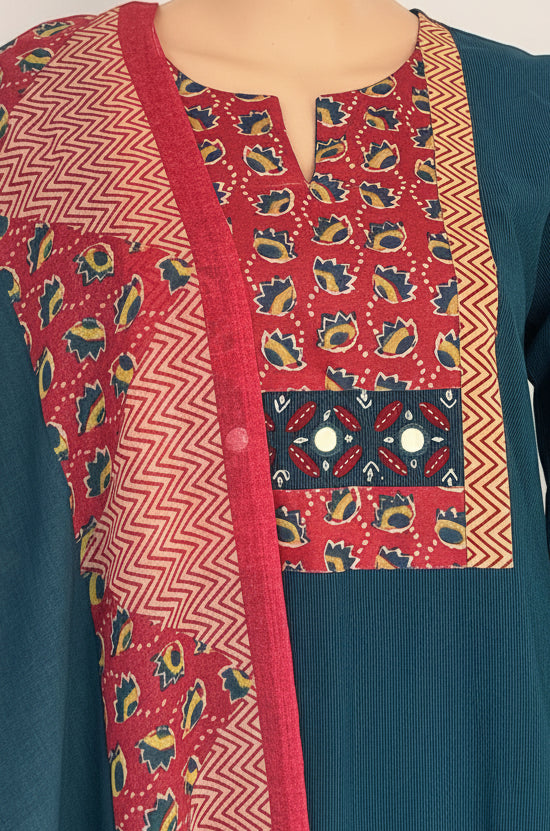 Green mirror work straight Kurti set