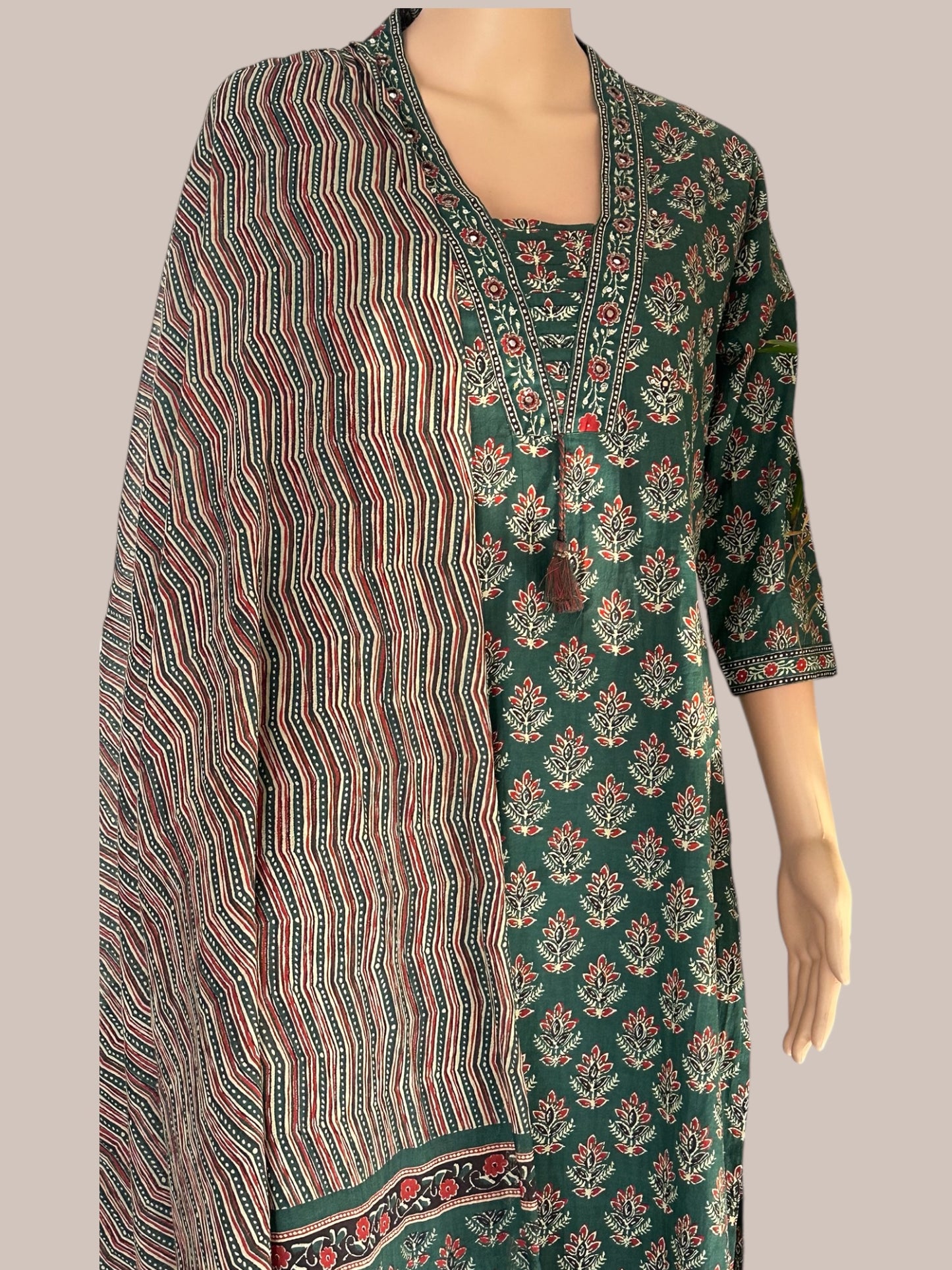 Green cotton printed 3 piece set