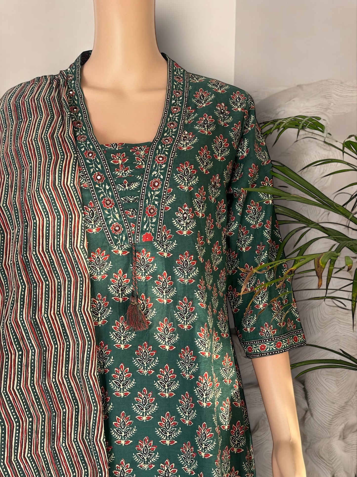 Green cotton printed 3 piece set