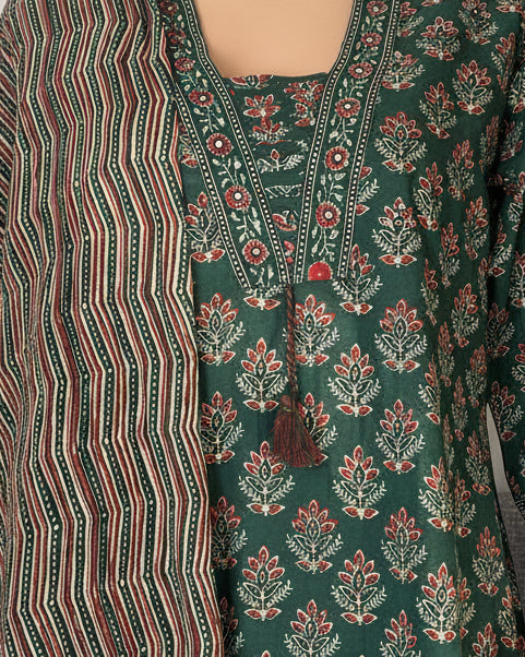 Green cotton printed 3 piece set