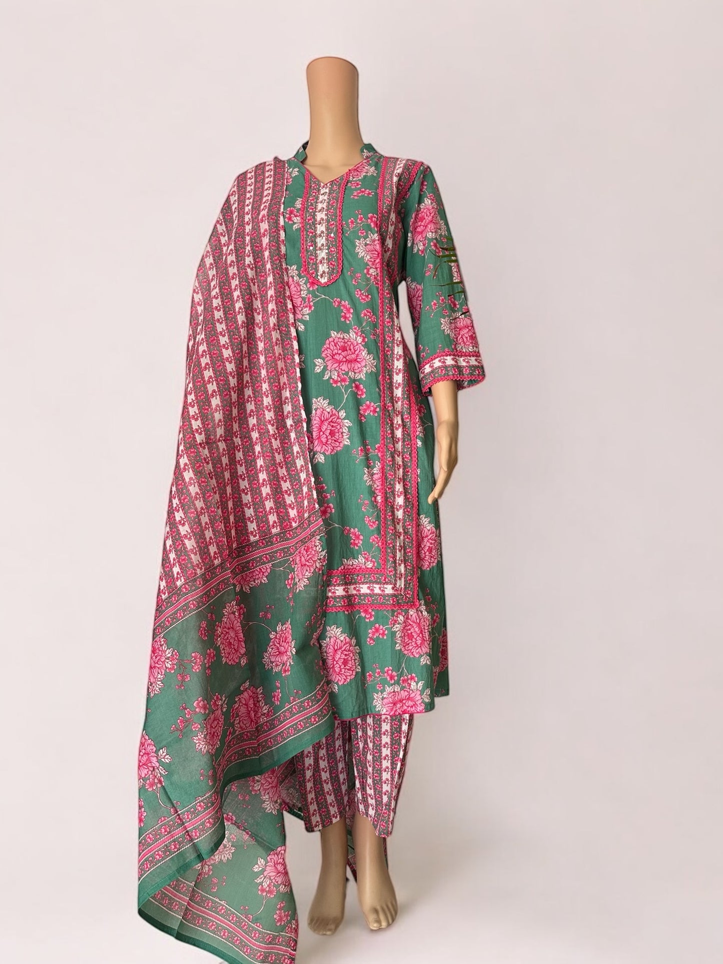 Green cotton printed kurti set