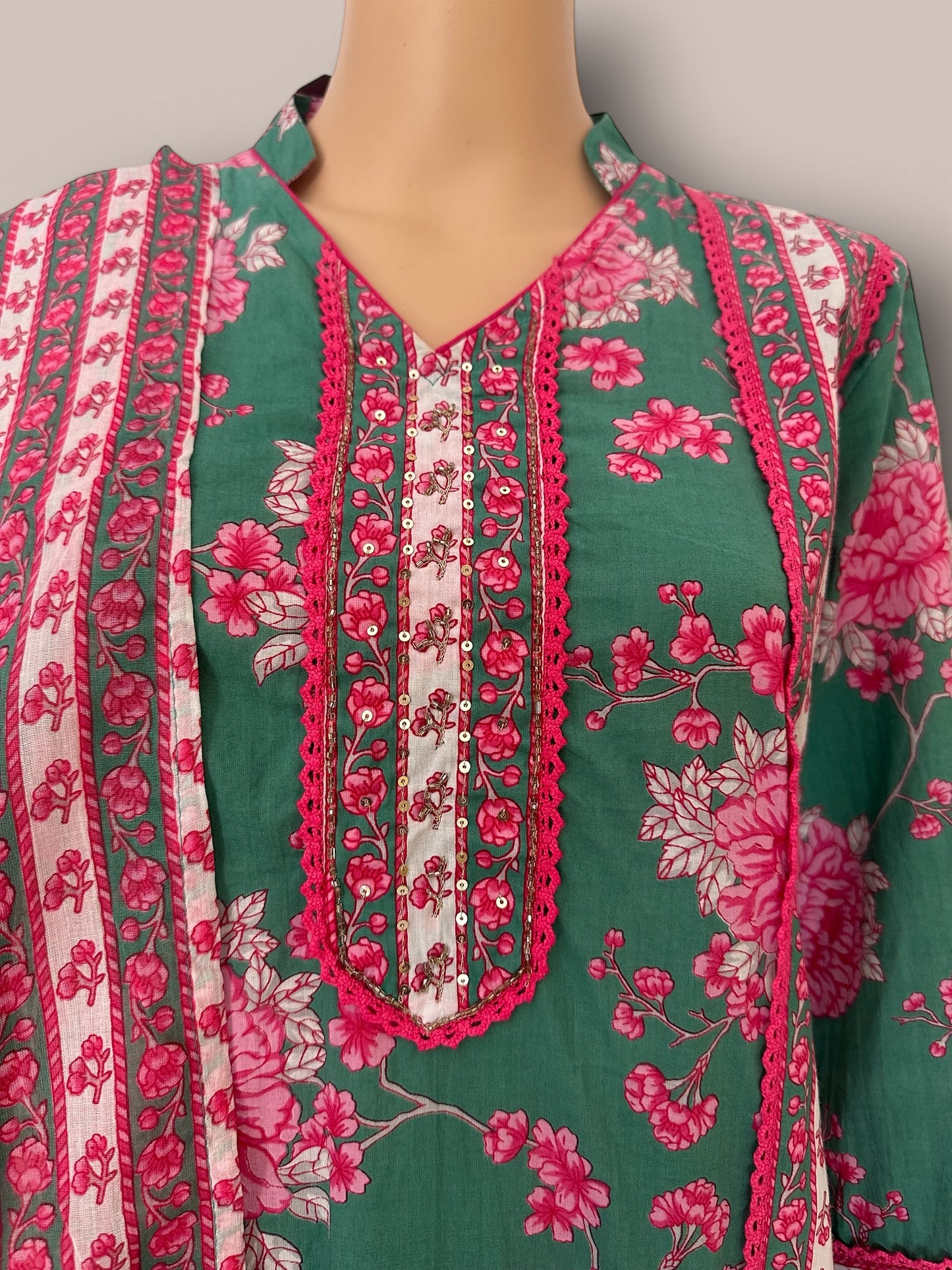Green cotton printed kurti set