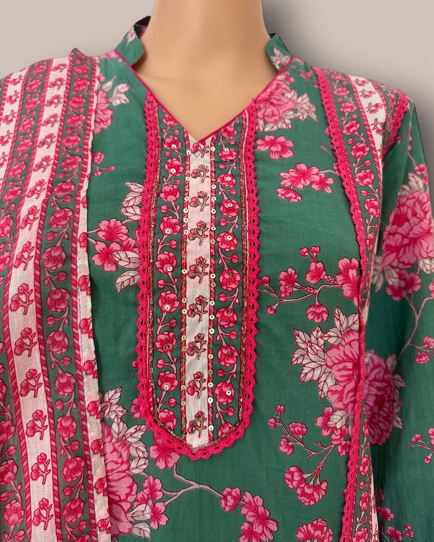 Green cotton printed kurti set
