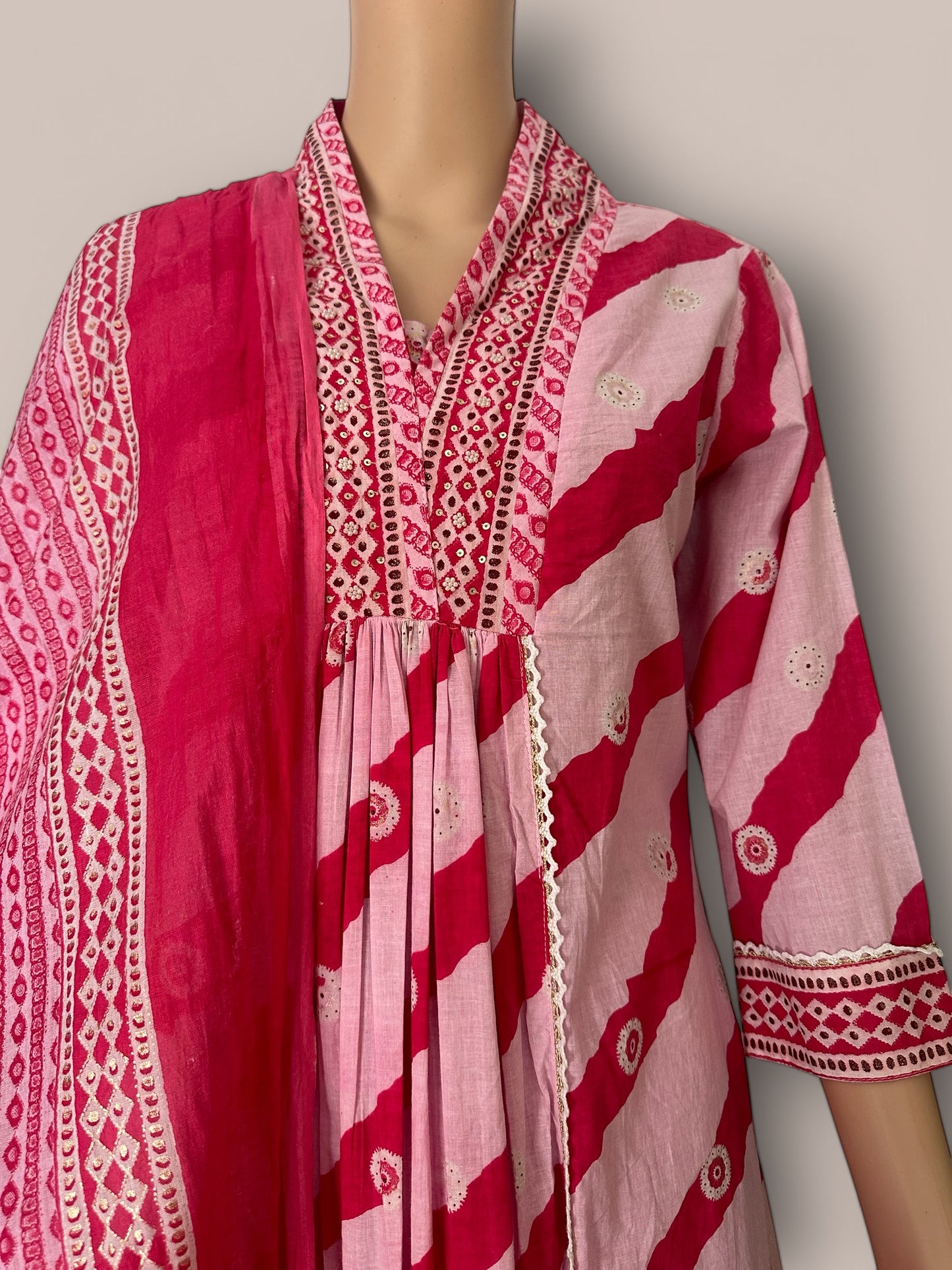 pink cotton printed Kurti sets