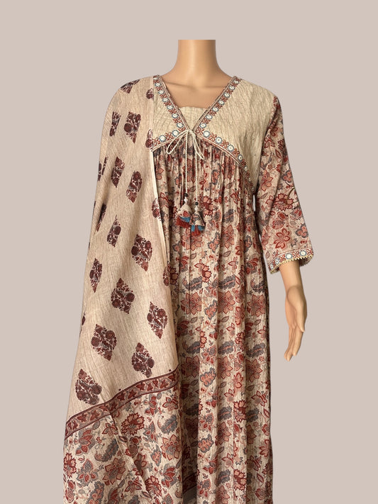 Beige printed Aliya cut Kurti sets