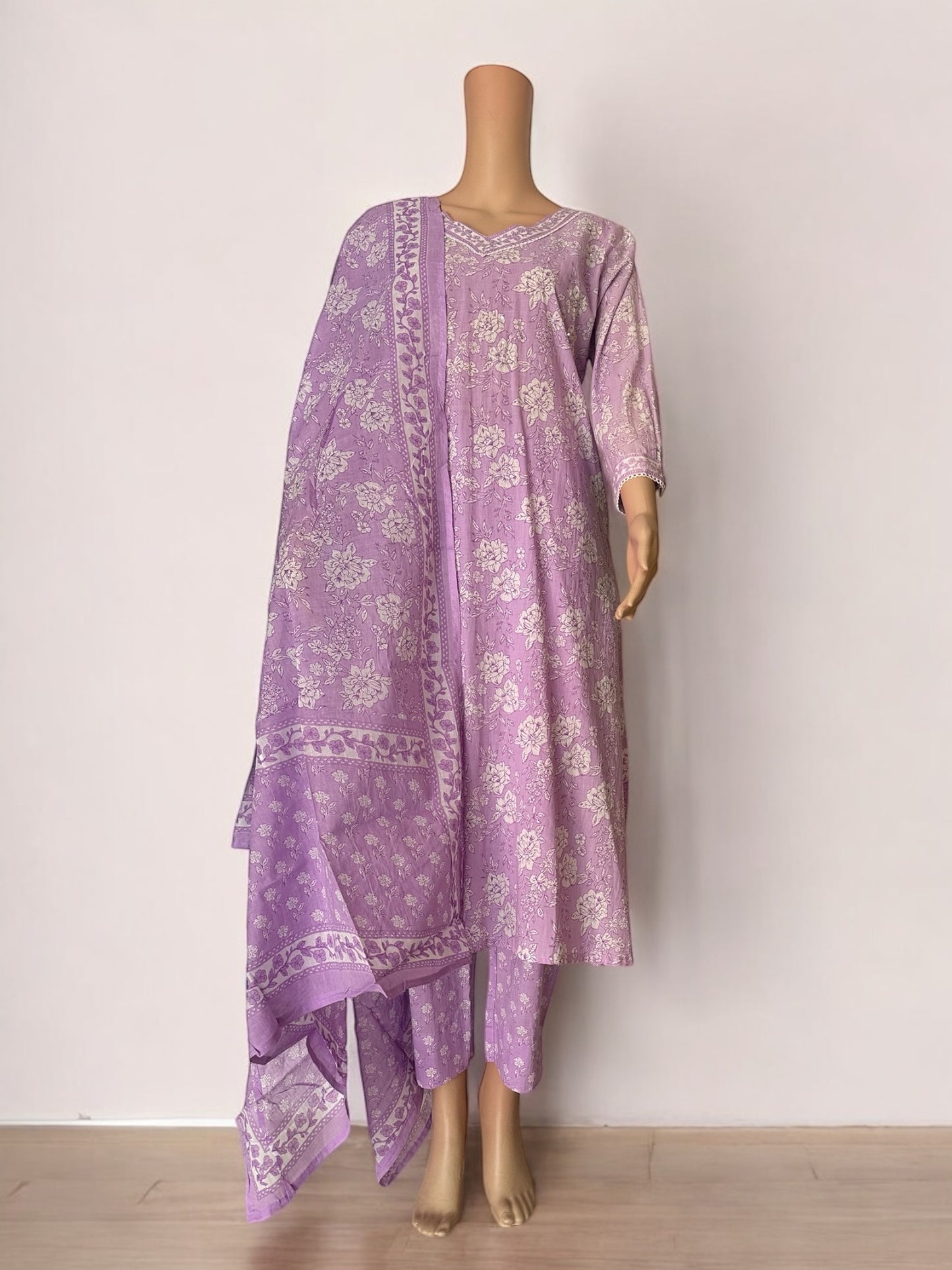 Lavender cotton printed kurti sets