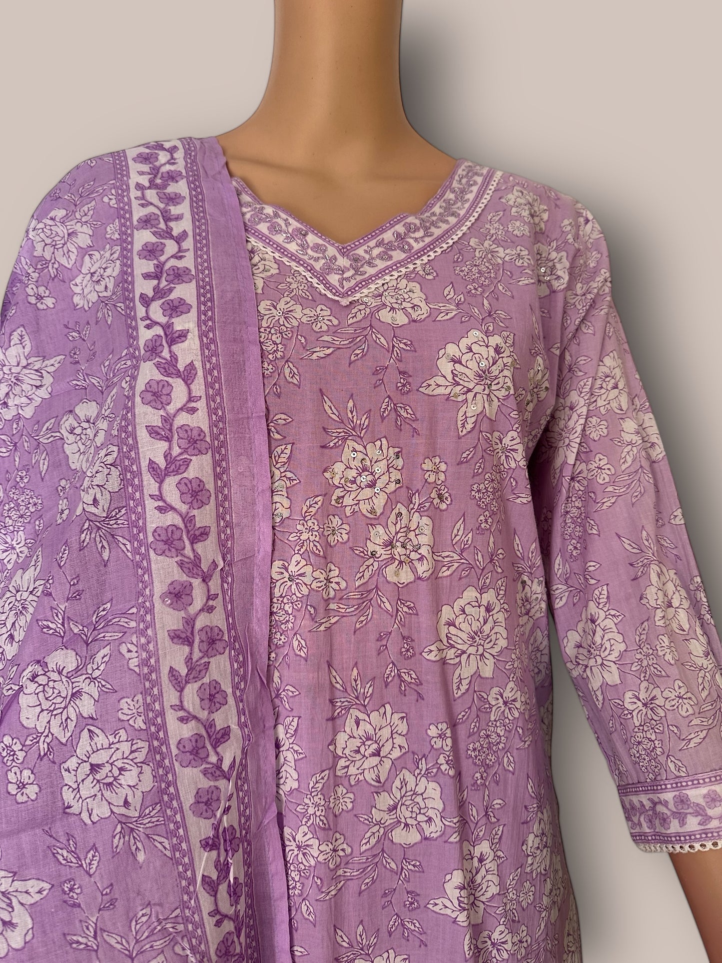 Lavender cotton printed kurti sets