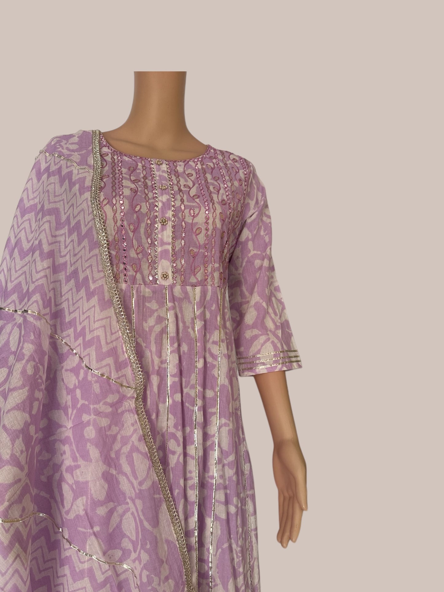 Lavender goat Patti work cotton Anarkali sets